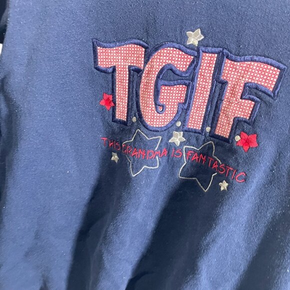 TGIF Grandma Sweatshirt Navy X-Large M&E Energy Cotton Blend Vintage 1990s - Picture 2 of 4